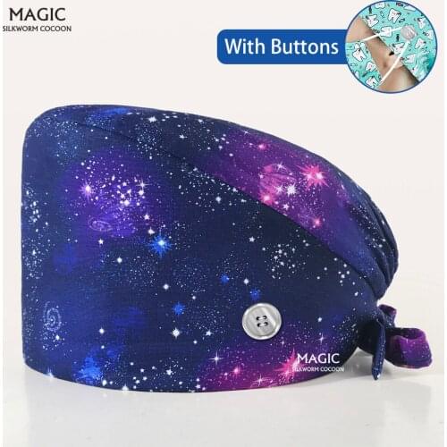 Tieback Surgical nursing doctor caps hospital clinical medical hats Beautician hat lab nurse Pet working caps cotton with button