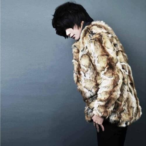 Autumn and winter new mens fur coat imitation mink coat in the long trench oversized retro leopard print Fur coat men jacket