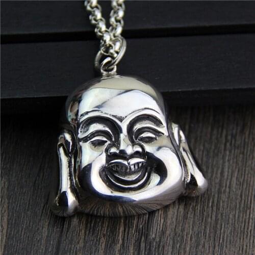 Silver Jewelry Wholesale S925 Sterling Silver Retro Thai Silver Necklace Buddha Edge Smile Terry Buddha Pendant Men Women