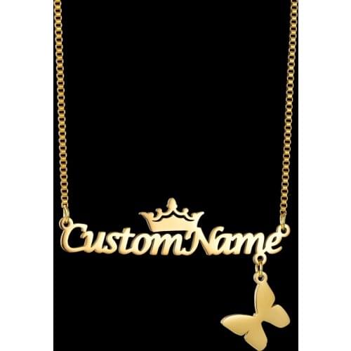 Custom Name Necklace With Crown Butterfly Stainless Steel Personalized Jewelry For Women Girls Trendy New Birthday Gifts