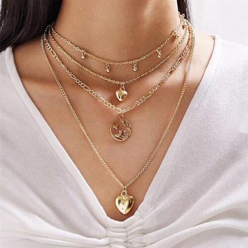 Punk Fashion Layered Heart Pendant Necklace Set Simple Chains Choker Necklaces Chain Necklace For Women Jewlery