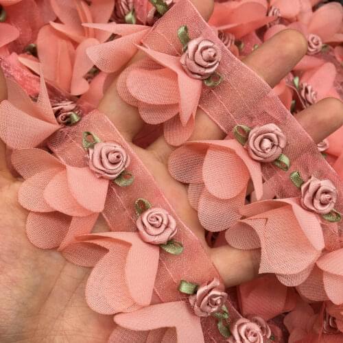 30x Watermelon Red Pleated Chiffon Flower Lace Ruffle Trim Ribbon Fabric Wedding Dress Sewing Craft Handmade DIY White 4CM Wide