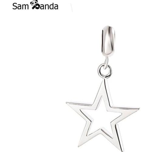 Real 100% 925 Sterling Silver Beads Charm Five-Pointed Star Pentacle Pendant Charms Fit Pandora Bracelets DIY Women Jewelry