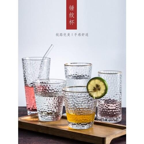 Japanese style gilt edged glass creative restaurant transparent heat resistant water cup set household hammer shaped cup juice