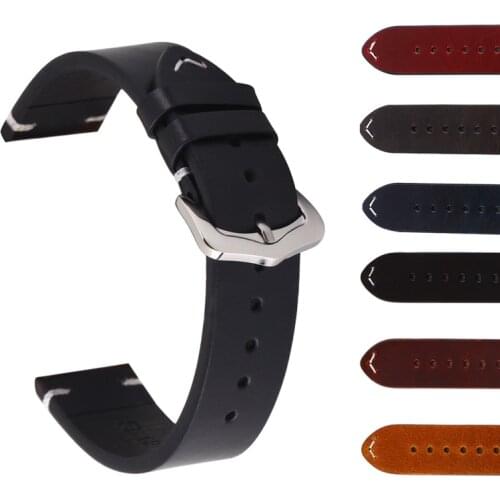Oil Wax Cow Leather Watch band 20mm 22mm 24mm Watch Accessories Watch Strap Black Men Business Watchband For SEIKO