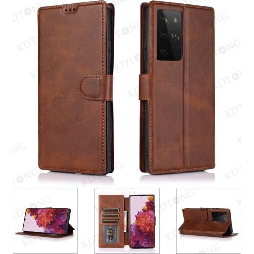 Luxury Leather Flip Case For Samsung Galaxy S21 FE S20 Ultra S10 S10E S9 S8 Note 20 10 Plus Lite Retro Solid Color Phone Case