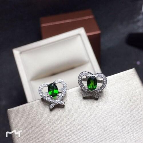 Natural Gemstone Chrome Diopside and Diamonds Solid Stud Earrings For Mothers Gift