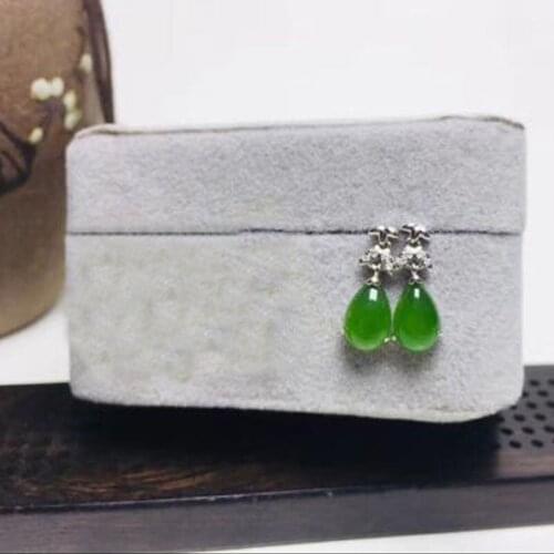 Natural Hetian Jasper Water Drop Earring 925 Sterling Silver Fine Gems Jewelry For Women Christmas Gift