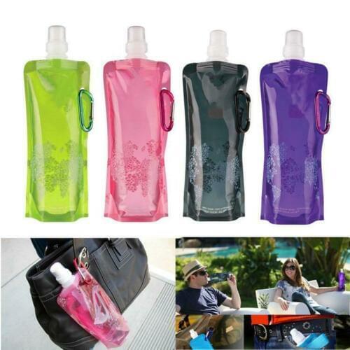 Foldable Water Bottle Bags 480ML Environmental Protection Collapsible Portable Outdoor Sports Water Bottles for Hiking Camping