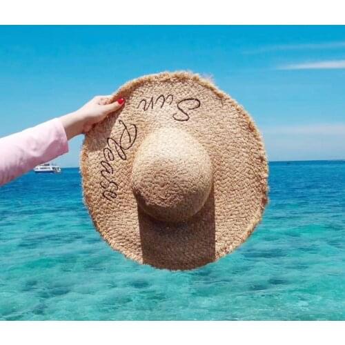 New Lady Handmade Raffia Straw Sun Hats For Women Gilrs Summer Panama Hat Wide Brim Beach Caps Fashion Letter Embroidery Hat