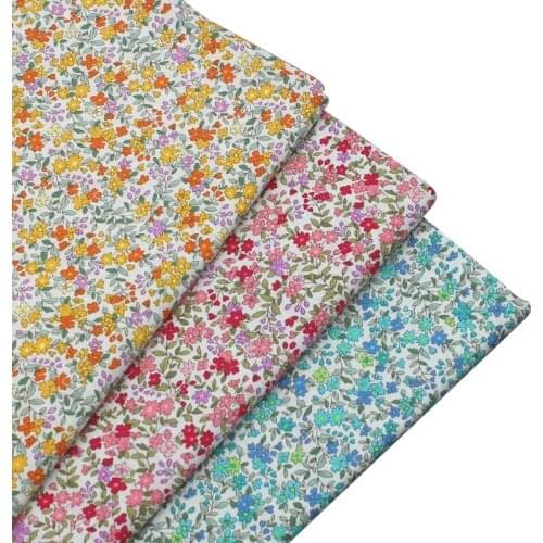 Pastoral Fresh PINK BLUE YELLOW PURPLE Small Flowers Floral Poplin 100% Cotton Fabrics for Summer Dress Shirt Blouse Quilt Craft