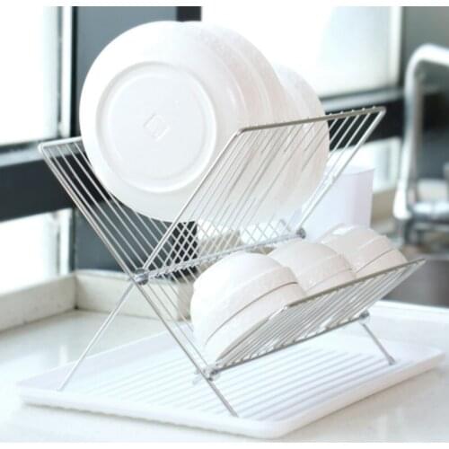 Convenient and practical Double-layer kitchen storage Strong and durable X-shaped drain rack Free storage rack with drain tray