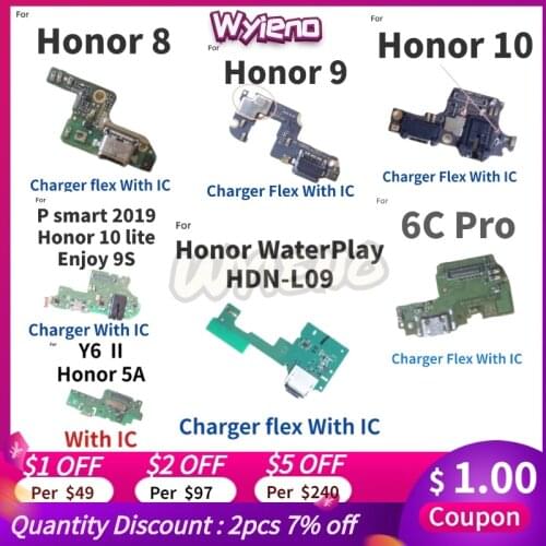 Wyieno For Huawei Y6-2 Y6ii Y6-II Honor 5A 8 9 10 Lite Waterplay USB Charging Port Dock Charger Flex Cable Microphone Plug Board