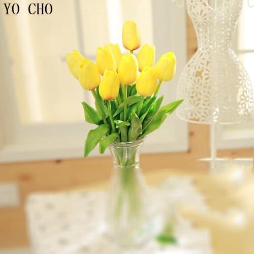 YO CHO 31pcs/lot Tulips Artificial Flowers PU Real Touch Flower For Bridal Bouquet Wedding Farmhouse Decor DIY Fake Tulips