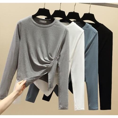 2021 Women Sexy T Shirt Autunmn Women Short Sleeve O-neck Crop Top Modis Cotton tshirt Fashion Winter solid Long Sleeve tops
