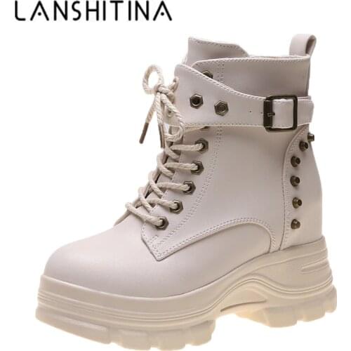 Women Ankle Boots Autumn Wedges Platform Gothic Sneakers Winter Leather Warm Plush Motorcycle Boots Woman Rivet 9cm High Heels