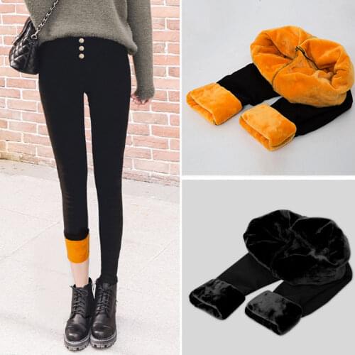 Womens Leggings Thick Winter Large Size Black High Waist Slimming Nine-point Feet All-match Plus Velvet Thick Casual Pants