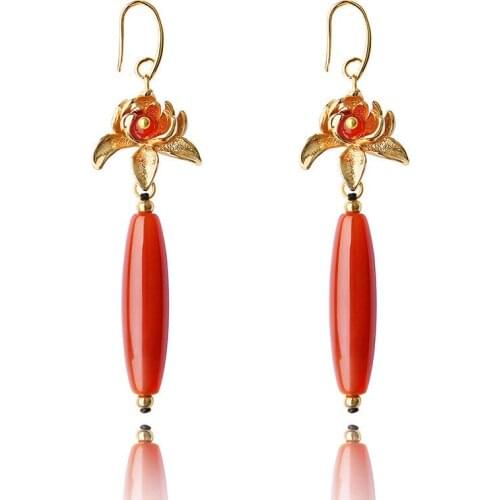 Women earring gold flowers red pendant brincos vintage simple earings jewelry accessories high quality bride drop earrings D160