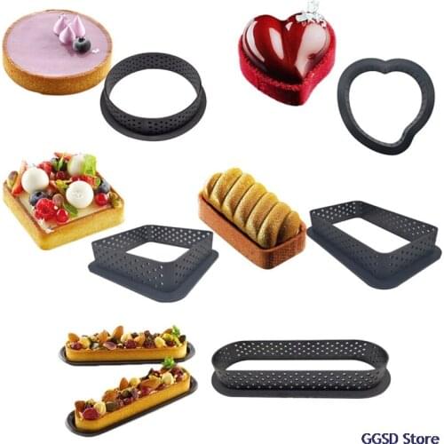 1pc DIY Tart Ring Mold Cake Tools French Dessert Bakeware Cutter Round/Oval Shape Perforated Mousse Circle Mould Decorating Tool