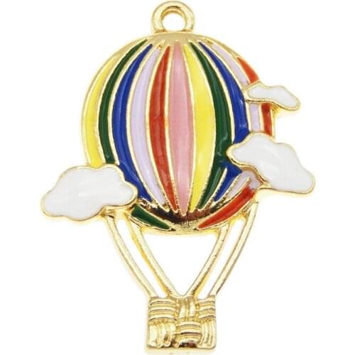 Julie Wang 2PCS Enamel Hot Air Balloon Charms Colorful Alloy Gold Tone Balloon Necklace Bracelet Jewelry Making Accessory