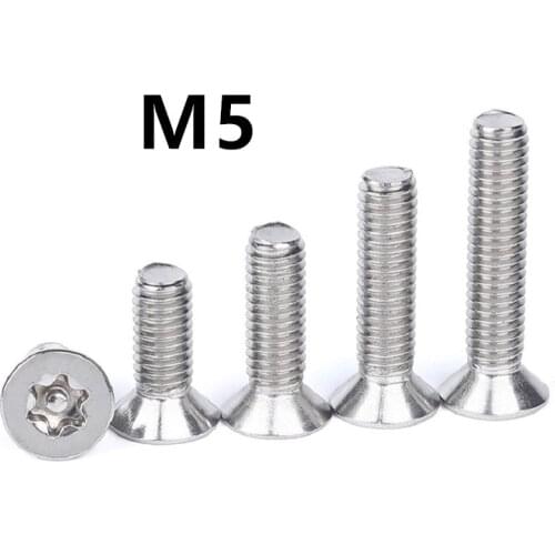 50pcs/lot M5x8/10/12/14/16/20/25/30/50mm Stainless steel countersunk head torx with pin screw anti theft safety security screws