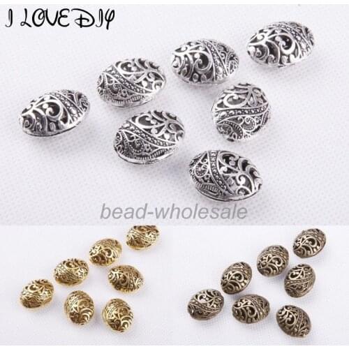 Shaped Hollow Spacer Bead Findings Antique Silver Color Tibetan Silver Ellipse Beads DIY Metal Jewelry Making