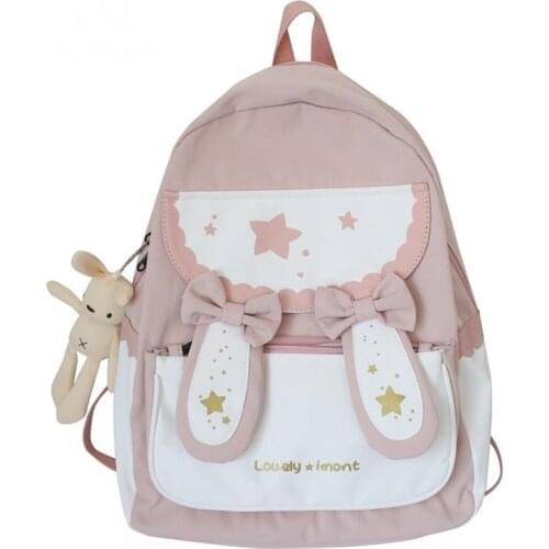 Lolita Rabbit Backpack Cute Bow Ears School Bag Teenage Girls Sweet Backpacks Students Children Harajuku Kids Rucksack
