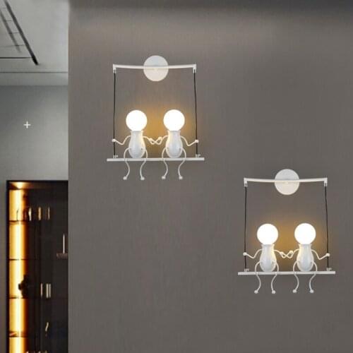 E27 Humanoid Creative Wall Light Metal Bedside Wall Lamp Modern Decor Cartoon Doll Wall Sconces For Kid Gift Childrens Bedroom