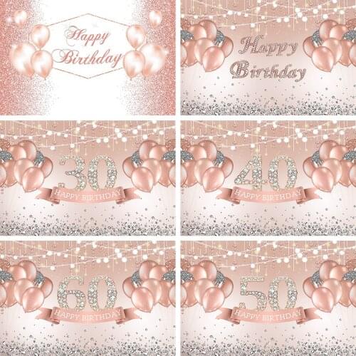Girl Birthday Backdrop Pink Diamoned Balloon Photography Background 30s 40s 50s Party Glitter Props Kids Child Decor Photostudio