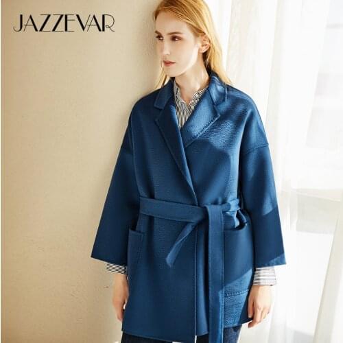 JAZZEVAR Women Classic Winter Double-faced Cashmere Coat Female Oversized Outerwear Hand-sewn Wavy Woolen Coats Loose Clothing