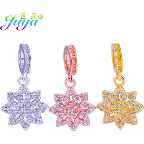Juya 3pcs/lot Wholesale Handicraft Supplies Micro Pave Zircon Heart Star Flower Charms For Women Kids Handmade Jewelry Making