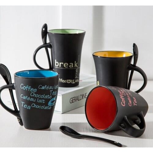 European Retro Coffee Cup Ceramic Mug with Spoon Breakfast Milk Mug Home Office Tea Cup Water Drinkware mx10281148