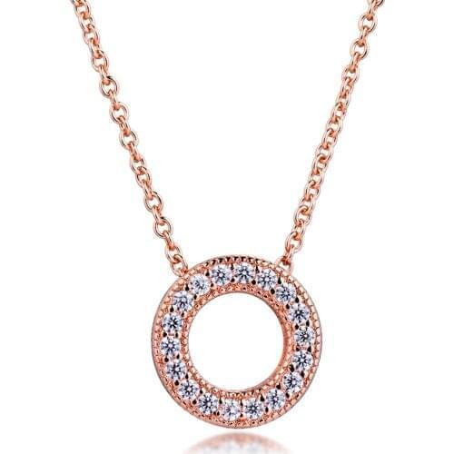 Genuine 925 Sterling Silver Rose Gold Pave Circle Collier Necklaces for Women Statement Jewelery Necklaces & Pendants Wholesale