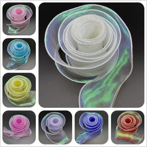 1yard/Lot 50mm Silver-Wired Wave Edge Silk Organza Ribbon Bow Material Lace Ribbons For Sewing Fabric Lace Decoration