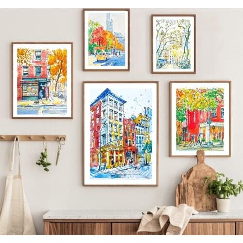 World Travel Watercolor Big Ben New York Wall Art Canvas Painting Nordic Posters And Prints Wall Pictures For Living Room Decor