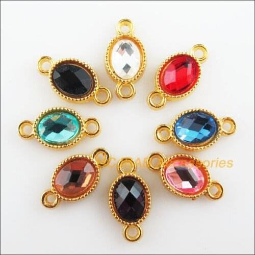 Fashion 16Pcs New Charms Gold Color Retro Oval Mixed Crystal Connectors 8.5x16.5mm
