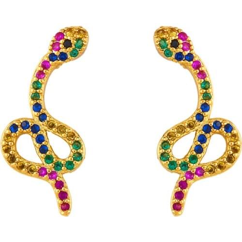 Trendy Geometric Colorful Cubic Zirconia Stud Earrings For Women Minimalist Gold Metal Colored Earrings Jewelry 2021