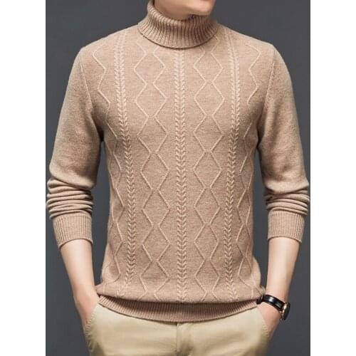 New Arrival Male Cashmere Thick Sweaters 2021 Winter Turtleneck 100% Wool Knitwear Long Sleeve Man Pure Wool Warm Plaid Sweater