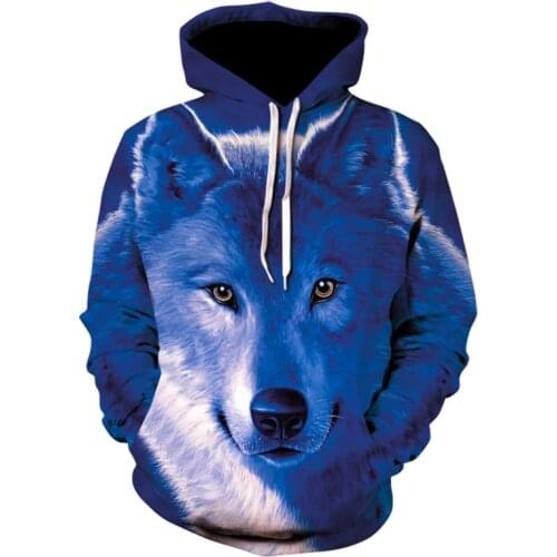 2021 Mens Casual 3D Wolf Graphic Print Hooded Sweater Fashion Hip Hop Style Pullover Mens Fashion Anime Hoodie