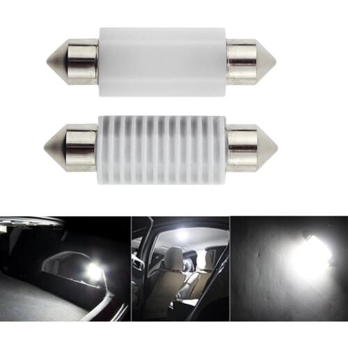 NHAUTP 2Pcs Pure White Festoon Ceramic Bulbs C5w LED 31mm 36mm 39mm 41mm Reading Lights Car Dome Lamp 3030-SMD 6000K 12V-24V