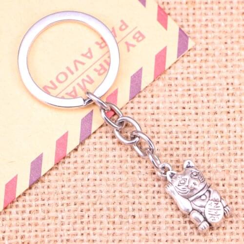 20pcs New Fashion Keychain 23x11mm lucky cat Pendants DIY Men Jewelry Car Key Chain Ring Holder Souvenir For Gift