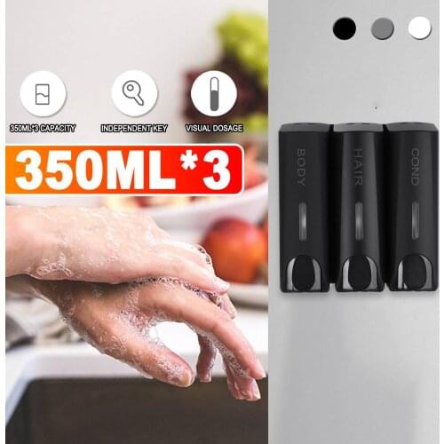 Single/Double/Triple 350ml Soap Dispenser Wall-mount Shower Bath Shampoo Hair Body Cond Dispenser Liquid Soap Container Bathroom