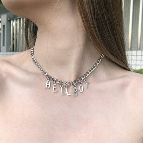 Original Personality Hip Hop Letter "Hellboy" Choker Necklaces For Women Trendy Silver Color Chain Punk Style Girls Kolye Bijoux