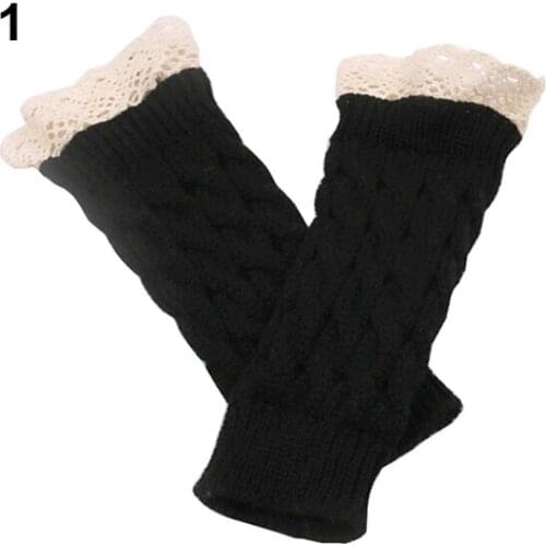 Gloves Women Fingerless Lace Gloves Soft Knitted Warm Long Mitten Wrist Warmer Winter Gift