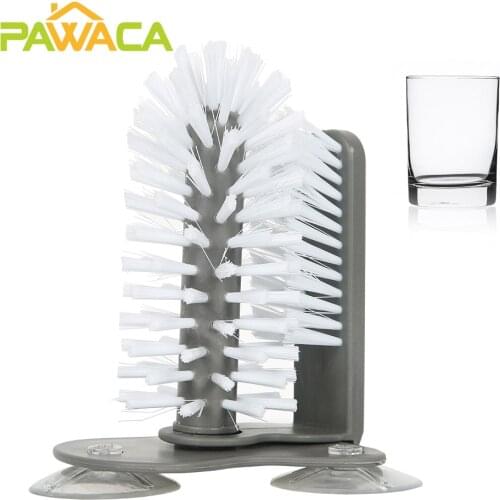 Suction Wall Lazy Cup Brush Glass Washer Double Sided Bristle Rotating Water Cup Coffee Mug Cleaning Brush with Suction Base