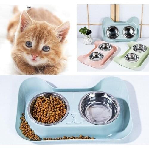 Durable Double Cat Bowls Stainless Steel Non-slip Design Cat Dog Drink Bowl Food Container Non-Spill Pet Feeder Pet Supplies