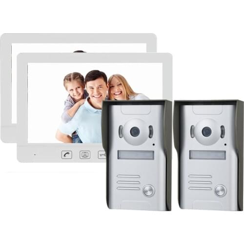 2pcs 10.1'' Wired Video Door Phone Monitors Visual Video Intercom Speakerphone Intercom System+2pcs Waterproof Outdoor IR Camera