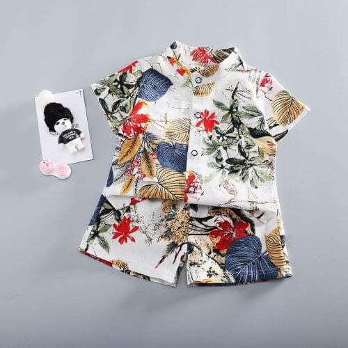 Kids Baby Boys Fashion Leaf Print Clothes Suit New Summer Infant Short Sleeve Shirts+Shorts Toddler Girls Boho Clothing 1-4Years