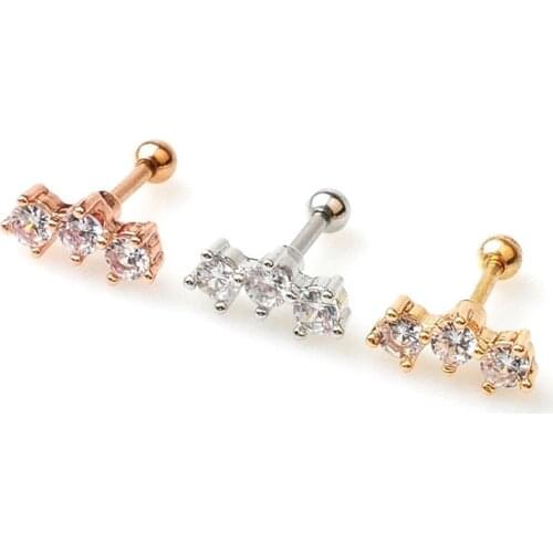 Zircon Earrings Trinity Crystal Tragus Helix Bar Cartilage Ear Earring Screw On