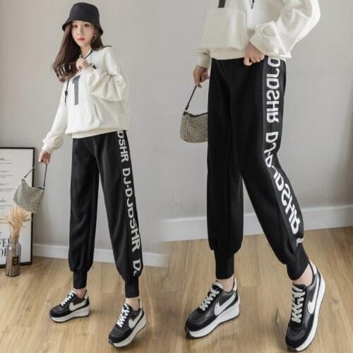 83031# Maternity Pants Spring Autumn Pants Loose Comfy Belly Support Pants Letter Printing Maternity Trousers